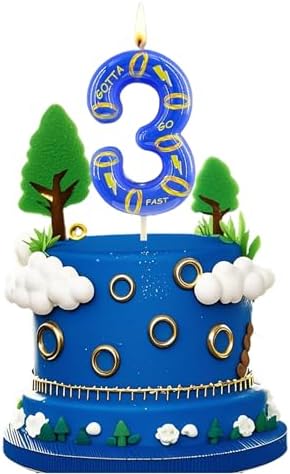 Number 3 Blue Birthday Candle with 7 Golden Rings