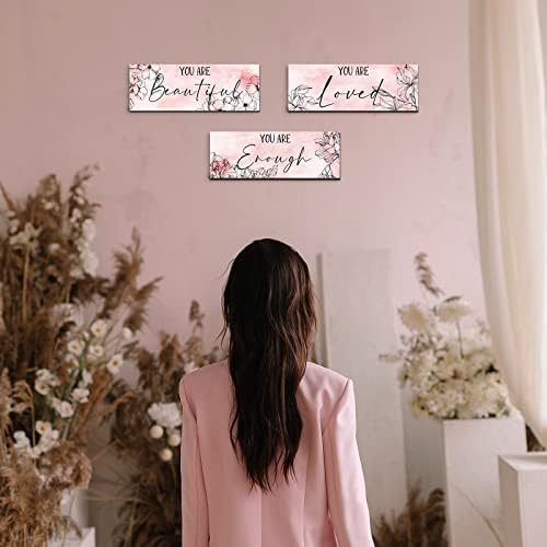 Yookeer 3 Pcs Floral Wooden Wall Art Inspirational Quotes