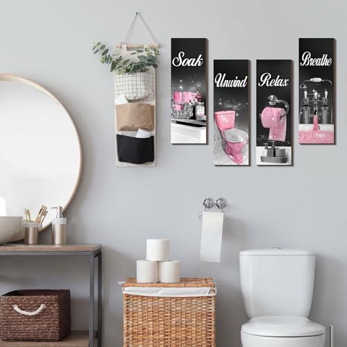 Honoson 4 Pcs Bathroom Wall Decor with Glitter