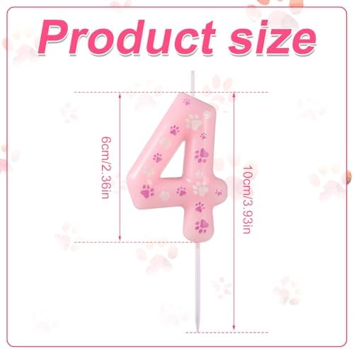 Pink Dog Paw Birthday Candle Number 4
