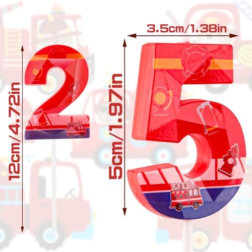 Zi Lan Fire Truck Birthday Candles Red 4th Firetruck Cake Toppers