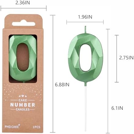 PHD CAKE 276 Inch Crystal Green 0 Number Birthday Candle