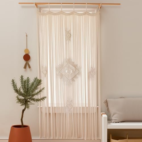 IOWER Macrame Curtain 35x74 Ivory Boho Decor
