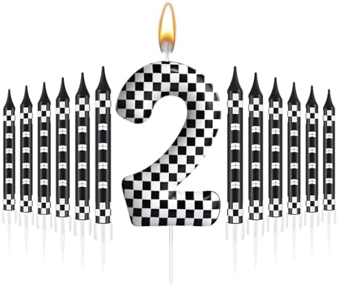 AXBMM 13 Pcs Racing Cars Birthday Candles with Checkered Number 2 Topper