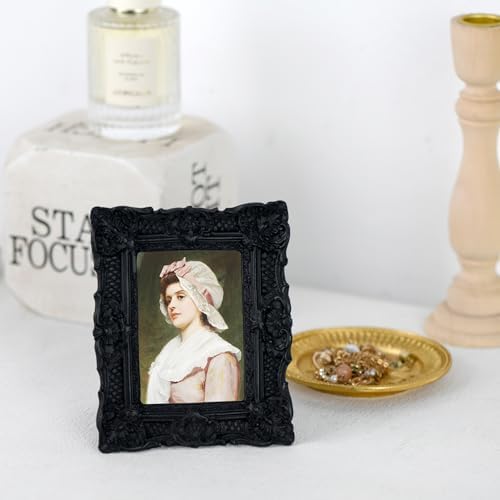 LuHeToz 2x3 Inch Ornate Resin Photo Frame with Easel - Black
