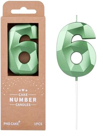 PHD CAKE 276 Inch Crystal Green 6 Number Birthday Candle