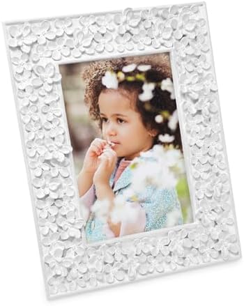 Isaac Jacobs 4x6 White Flower Resin Picture Frame with Easel Hook