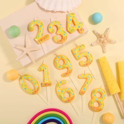 Sponge Themed Birthday Candle with Yellow Dots for Kids Party