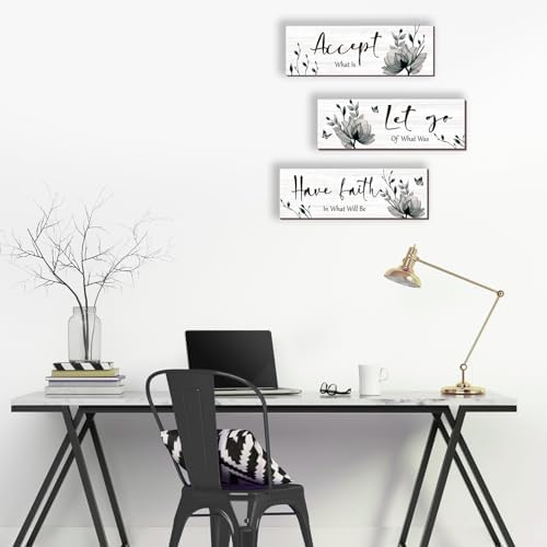 ONIZHITY 3 Pcs Black White Rustic Flower Wall Decor