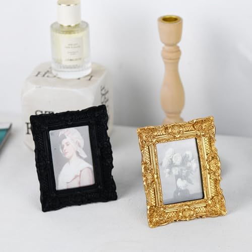 LuHeToz 2x3 Inch Ornate Resin Photo Frame with Easel - Black