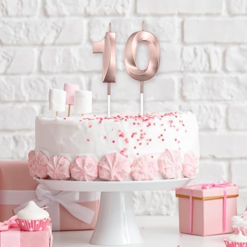 Rose Gold 10th Birthday Candle Numeral 3D Candles