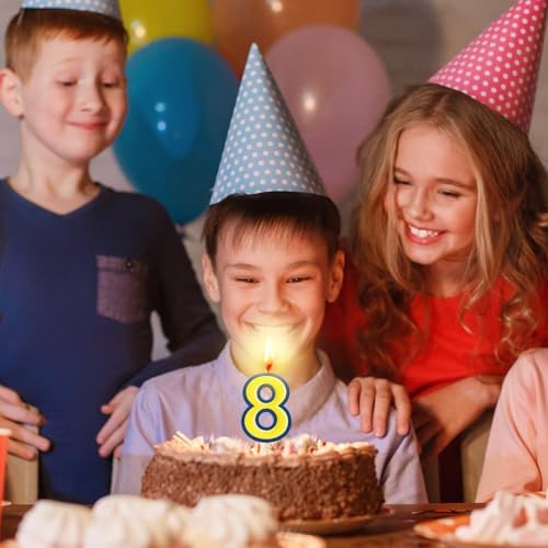 MTLEE Cartoon Yellow Blue Birthday Candles with Numbers