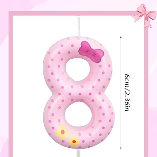 Pink Bow Number 8 Birthday Candles for Girls Women