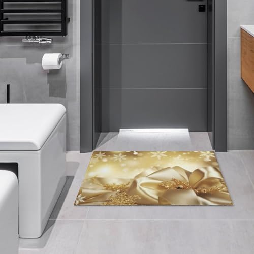 Gold Silk Christmas Area Rug Soft Velvet Non-Slip