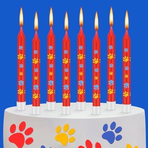 MTLEE 12 Pcs Dog Paw Birthday Candles with Bases