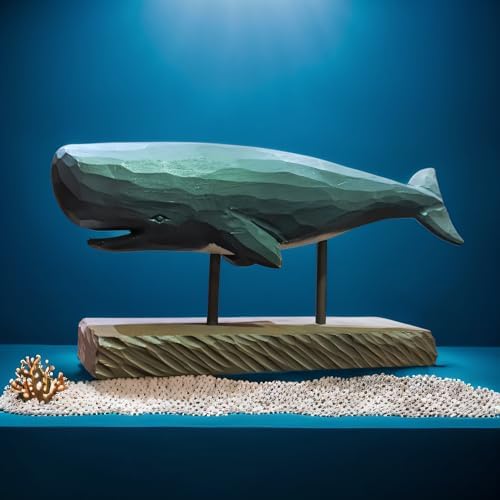 BEAULEMNA Wooden Whale Statue with Stand