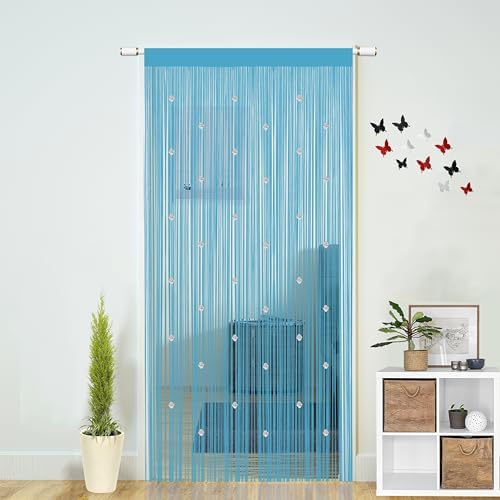 Beaded String Curtains for Doorway Blue 39x79 Inch
