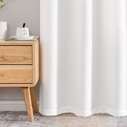 Jinchan White Linen Textured Curtains 90 Inch 2 Panels Grommet Top