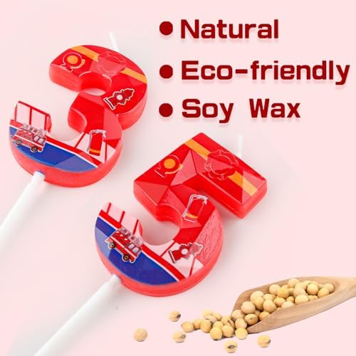 Zi Lan Fire Truck Birthday Candles Red 4th Firetruck Cake Toppers