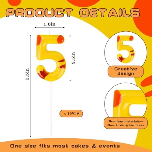 Candsun Cartoon Yellow Birthday Candles Number 5 1