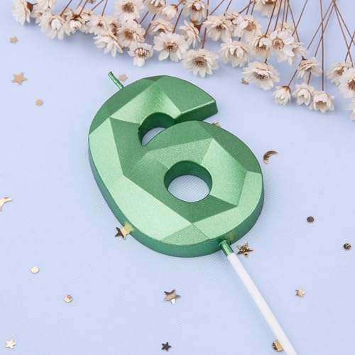 PHD CAKE 276 Inch Crystal Green 6 Number Birthday Candle