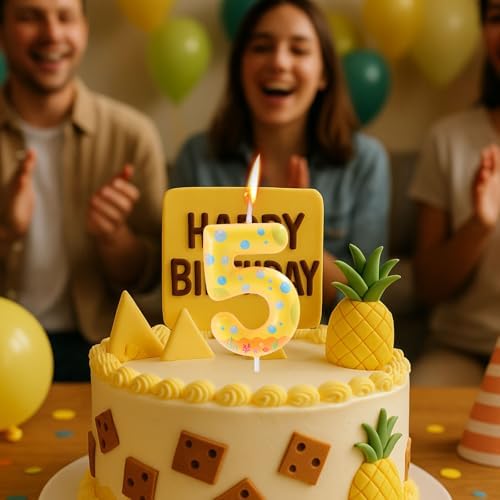 Sponge Themed Birthday Candle with Yellow Dots for Kids Party
