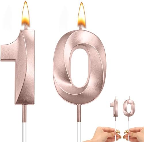 Rose Gold 10th Birthday Candle Numeral 3D Candles
