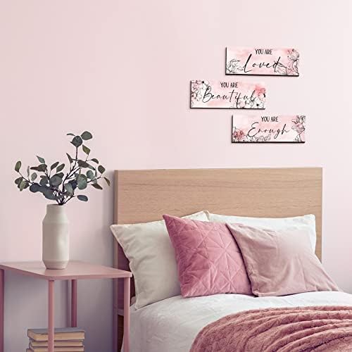 Yookeer 3 Pcs Floral Wooden Wall Art Inspirational Quotes