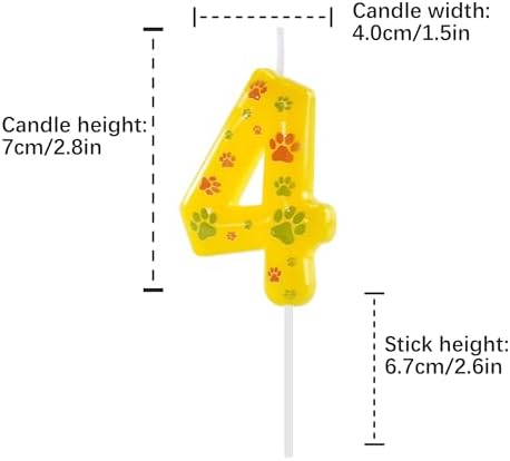 Manifwax Yellow Green Number 4 Dog Paw Birthday Candles