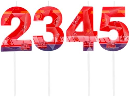 Zi Lan Fire Truck Birthday Candles Red 4th Firetruck Cake Toppers