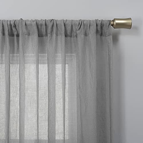 No 918 Genevieve Linen Sheer Curtain Panels 50 x 108 Gray