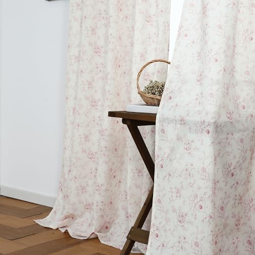 Lino Rosa Pink Floral Linen Curtains 96 In 2 Panel Set