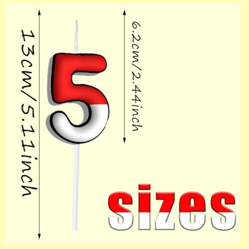 Cartoon Red White Birthday Candle - Anime Design 5 Number