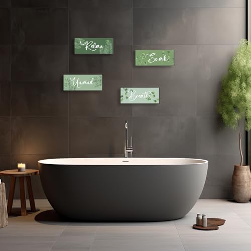 4 Pcs Sage Green Wooden Wall Decors for Bathroom