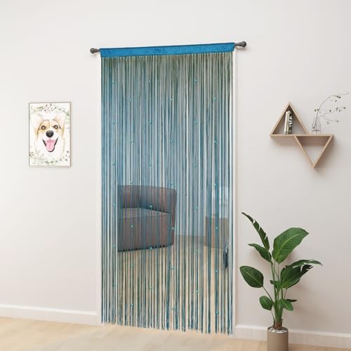 YIIBAII Beaded Curtain - Blue 39x79 Inch