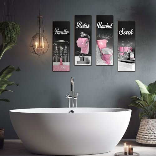 Honoson 4 Pcs Bathroom Wall Decor with Glitter