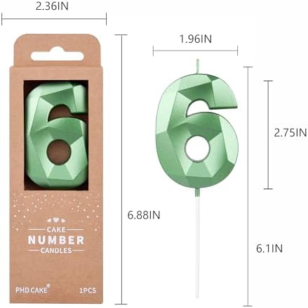 PHD CAKE 276 Inch Crystal Green 6 Number Birthday Candle