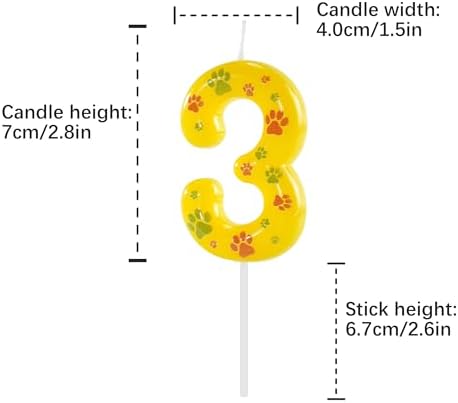 Manifwax Yellow Green Number 3 Dog Paw Cake Topper 1