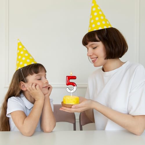 WQINX Cartoon Birthday Candle Number 5 Lightning Red Design