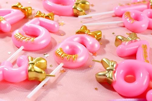EAKE Pink 2nd Birthday Candle with Bowknot and Gold Letter
