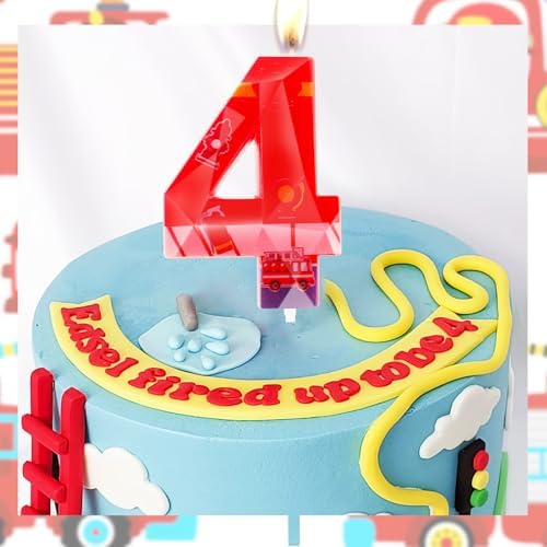 Zi Lan Fire Truck Birthday Candles Red 4th Firetruck Cake Toppers