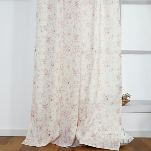 Lino Rosa Pink Floral Linen Curtains 96 In 2 Panel Set
