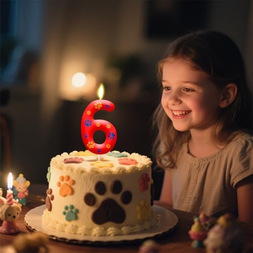 Red Dog Paw Number 8 Birthday Candle Cake Topper