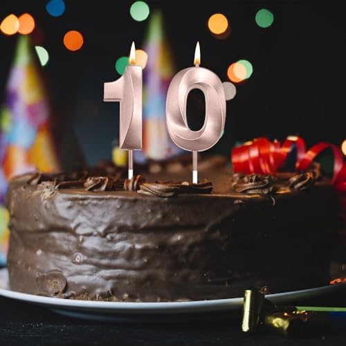 Rose Gold 10th Birthday Candle Numeral 3D Candles