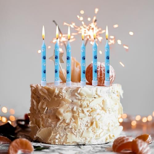 10pcs Blue Dog Paw Print Birthday Candles with Sticks