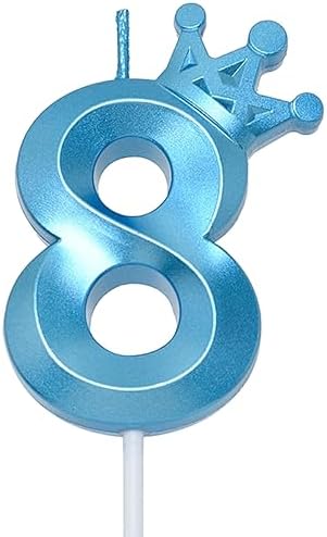 Blue Number 8 Birthday Cake Candle with 3D Crown Design