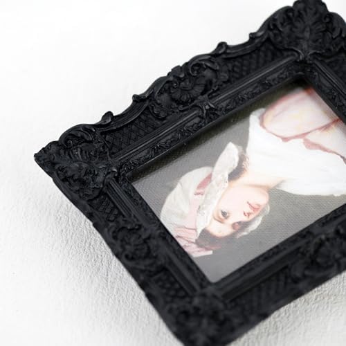 LuHeToz 2x3 Inch Ornate Resin Photo Frame with Easel - Black