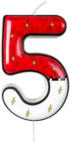 WQINX Cartoon Birthday Candle Number 5 Lightning Red Design