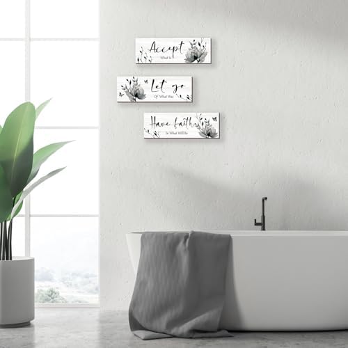 ONIZHITY 3 Pcs Black White Rustic Flower Wall Decor