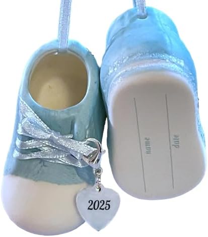 Baby Boy Shoe Ornament 2025 Personalized Blue Booties Keepsake